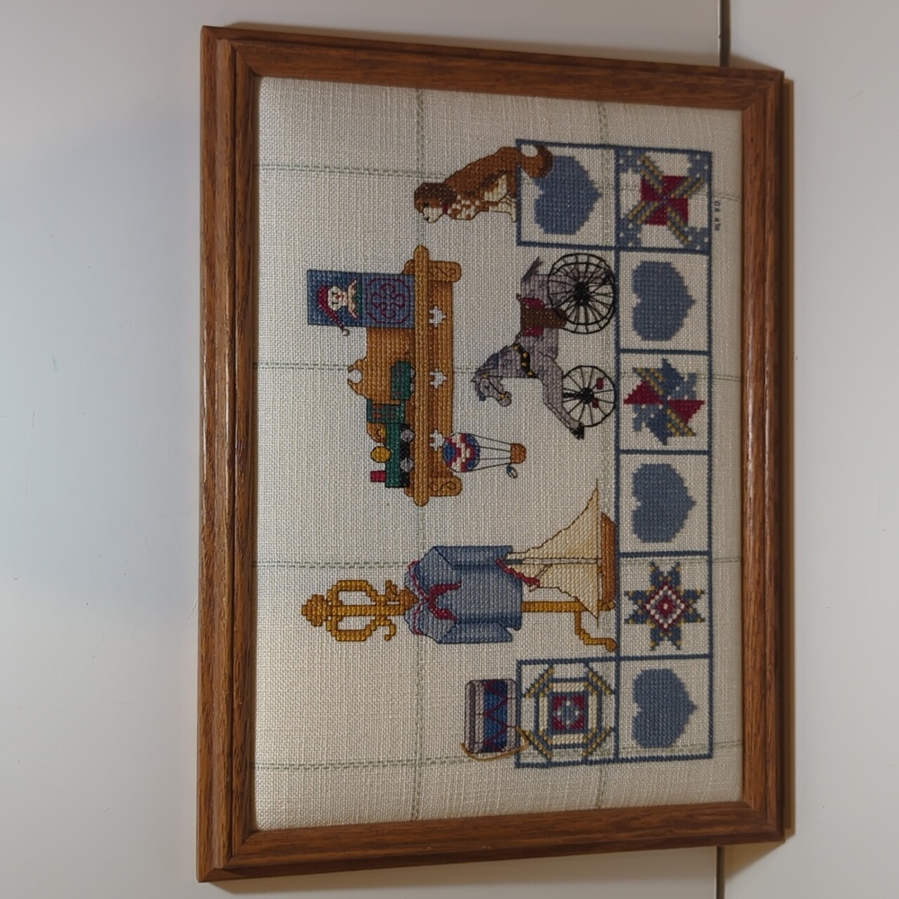 Cross Stitch Finished Framed featuring collection vintage style children toys